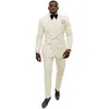 Erkekler Suits Blazers Desenli Suit İnce Fit 2 Parça Şampanya Çift Göğüm Smokin Düğün Blazer Pantolon 221202