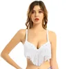 Stage Wear Women Bling Tassel Push-Up Bra Spaghetti Strap Sequin Tassels Crop TopLatin Brassiere Tops Party Club Performance Costume