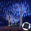 Decorazioni da giardino LED solare Pioggia di meteoriti Luci a pioggia Stringa natalizia Luce impermeabile 8 tubi 144 LED Decorazione natalizia per matrimoni 221202