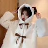 Women's Fur Faux Jacket Women Bear Ear Plush Winter Korean Fashion Cute Preppy Style Oversized Hooded Loose Kawaii Fluffy 221202