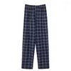 Men's Sleepwear Plaid Pajama Pants Men Cotton Flannel Sleep Lounge Bottoms Trousers Nightwear Elastic Waist Loose Homewear