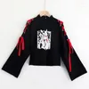 Etniska kl￤der svart asiatisk streetwear tv￥delar set casual flare hylsa broderi toppar kjol b￤lte mini lady kinesisk stil 2 11390