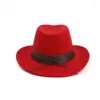 Berets Unisex Men Women Wool Western Cowboy Hat With Cow Head Leather Band Sombrero Hombre Wide Brim Jazz Size 56-58CM