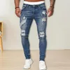 Men's Pants Trendy Men Jeans Solid Color Temperament Skinny Stretch Denim Trousers Good Breathability For Daily Wear