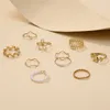 Anéis de cadeia de cores douradas boêmias definidas para mulheres de moda Faux Pearl Decor Rings Party Trend Jewelry Gift