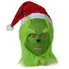 Theme Costume Christmas Geek Stole Green Monster Cosplay Mask Latex s with Red Hat Full Head Props 221202