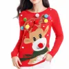 Pulls pour femmes Pull imprimé arbre de Noël avec pull à manches pour femmes 2022 Dames O-cou tricoté Maillot de Noël Rouge Pull surdimensionné