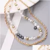 Girocolli Collana girocollo intrecciata in metallo color oro con fascino vintage per le donne Irregar imitazione braccialetto di perle set gioielli di moda goccia D Dh0Tb