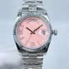 Pink Ladies Watches 36mm Mens Mechanical Watch Automatic Movement Diamond Watches Diamond-studded Strap Double Calendar Wristwatches Montres de luxe