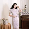 Ropa étnica Verano Mujeres Chino Retro Rosa Novedad Qipao Encaje Gasa Moda Cheongsam Vestido Oriental Formal Vestidos de fiesta Vestidos