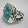 Solid 925 Sterling Silver 14mm Turquoise Rings for Girls Design Brand Jewelry Amethyst Black Onyx Blue Topaz Women Ring