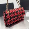 CC Bag Franse Dubbele Flap Houndstooth Gewatteerde Tassen Tweed Rood Wit Multi Pochette Portefeuilles Goud Metaal Hardware Ontwerper Grote Capaciteit Dames Crossbody Met Pouch 25