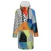 Women's Trench Coats Doodled Geometry Colorful Print Aesthetic Casual Winter Coat Women Outerwear Loose Windbreaker Graphic Clothing