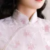 Ropa étnica Verano Mujeres Chino Retro Rosa Novedad Qipao Encaje Gasa Moda Cheongsam Vestido Oriental Formal Vestidos de fiesta Vestidos
