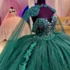 Quinceanera Темно -зеленые платья с мысом Applique Beadered Sequint