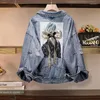 Kvinnorjackor Kvinnor Cotton Cowboy Coat 2022 Spring Autumn Fashion Loose Denim Jacket Casual Printing Jeans Ytterkl￤der Topp Kvinna 5xl