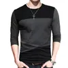 メンズTシャツブロウオン秋の韓国TシャツビンテージスタイルパッチワークブラックグレーOネックロングTシャツ服プラスサイズM 5XL 221202
