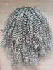 Drawstring ponytail Silver grey afro kinky curly human hair extension long short gray pony tail hairpiece easy free parting anywhere 120g 140g