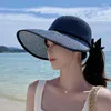 Sombreros de ala ancha Sombrero de paja de verano Gorra con visera hueca para mujer Compras de viaje Sombreado de borde grande que combina con todo