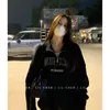 Sudaderas con capucha para mujer Sudadera S Sudadera gris Manga larga Moda coreana Baggy Estilo americano Impresión de letras Casual Tops femeninos Jersey 221202