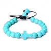 Beaded Natural Stone Braided Bracelets Turquoises Beads Cross Charm Woven Bracelet Female Male Jewelry Women Gift Drop Delivery Dhhg6