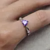 Cluster Rings Ladies 925 Sterling Silver Amethyst Gemstone Purple Heart Shape Ting for Women Fine Jewelry