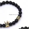 Beaded Handmade Mens And Womens Gold/White/Black Metal Crown Charm Elastic Bracelet Stretchy Drop Delivery Jewelry Bracelets Dhdq6