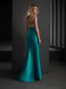 Charming Beaded Mermaid Prom Dresses Sheer Bateau Neckline Side Split Evening Gowns Half Sleeves Floor Length Satin Special Occasion Formal Wear