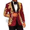 Men's Suits Blazers Slim Fit terno masculino Shiny Sequins Gold Applique Men Prom Tuxedos Grooms Set 2 Pieces Blazer Pants Costume Homme 221202