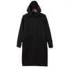 Manteau à capuche pour hommes, manteau Long, Style automne-hiver, Cardigan épais en velours, coupe-vent, décontracté, grande taille foncé