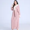 home clothing Thick Women Warm Bathrobe Solid Hooded Ladies Dressing Gown Long Sleeve Fleece Pockets Flannel Bath Robe For Female 221202