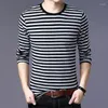 Men's T Shirts Spring Autumn And Winter Cotton Elastic Stripe Sea Soul Shirt Long Sleeve Round Neck T-shirt Fashion Trend
