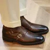 Äkta vintermode Martin Boots Leather Mens Mens Monk Strap British Style Chelse Booties Shoes