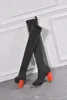 가을 겨울 양말 힐 힐 힐 부츠 패션 섹시 니트 탄성 부츠 디자이너 알파벳 여자 신발 신발 신발 편지 두꺼운 하이힐의 큰 크기 35-41-42 상자와 함께
