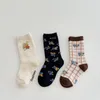 Barn Socks Kid Blandade mjuk bekväm söt tecknad björn baby flicka hösten retro blomma bomullsslang söt körsbär 221203