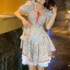 Abiti casual francese vintage fata abito floreale donna patchwork di pizzo festa coreana mini estate dolce stampa kawaii giapponese 2022