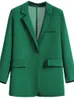 女性のスーツ2022女性ブレザー春秋のブレザーレディカジュアルスーツポケットジャケットコートルーズブラックグリーンシンフェム