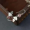 Boucles d'oreilles pendantes FNJ fraise Quartz 925 argent pur Original S925 Sterling goutte boucle d'oreille pour les femmes bijoux forme de parapluie