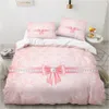 Bedding Sets Luxury 3D Conjunto Europa Rainha King Double Toupet Capa Linho de linho confortável manta Quilt Bow Pink 221206