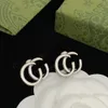 2023 Chic Double Letter Charm Earrings With Gift Box Embossed Stamp Studs Eardrop Dangler For Women Party Anniversary 1234