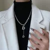 Collier Long avec pendentif lettre D en Zircon, Design de luxe, chaîne de pull d'hiver, bijoux à la mode pour femmes et filles, cadeau de fête