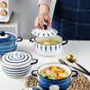 Sopa Pots Pots de 8 polegadas Cerâmica InstantA de macarrão tigela com tampa Doubleears estilo japonês de grande capacidade Domoritório do aluno Use a tigela de sopa Ramen Bowl 221203