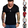 Camiseta de fitness de camisetas de fitness de fitness decote em vshirt de decote curto esportivo esportivo de camiseta slim slim camise