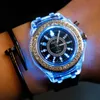 Moissanitewristwatches Hot بيع النساء لادي أزياء معصم الماس المراقبة الرياضية مضيئة LED Silicone Strap Quartz Men Epoch Geneva Watch2023