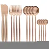 Servis uppsättningar 16st Rose Gold Cutery Knife Fork Coffee Spoons Rostfritt stål Tabeller Western Köksilver 221203