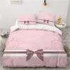 Bedding Sets Luxury 3D Conjunto Europa Rainha King Double Toupet Capa Linho de linho confortável manta Quilt Bow Pink 221206