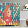 Shower Curtains 3D Print Curtain Ponyo On The Cliff Anime Cute Character Bath Polyester Waterproof Blue Bathroom Set With Hooks