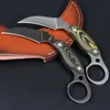 Karambit Knife Fixed Blade D2 Steel Stone Wash Blade Full Tang G10 Handle Tactical Claw Knives Leather Sheath