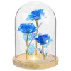 Decorative Flowers 1PC Delicate LED Lamp Flower Glass Cover Ornament Luminous Gold Foil Rose Dome