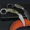 Karambit Knife Fixed Blade D2 Steel Stone Wash Blade Full Tang G10 Handle Tactical Claw Knives Leather Sheath